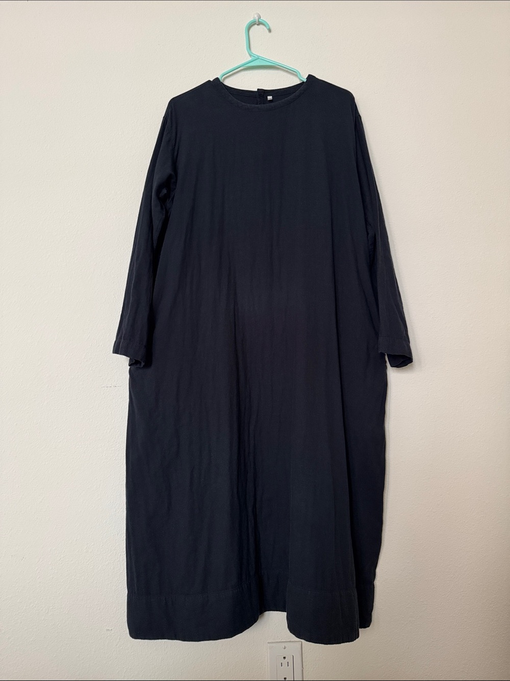 Muji Navy Cotton Long-Sleeve A-Line Dress
